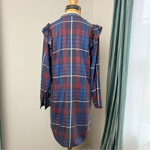 Anthropologie Cloth & Stone Long Sleeve Plaid Shirt Side Ruffle Dress Sz XS (554 - Picture 4 of 10